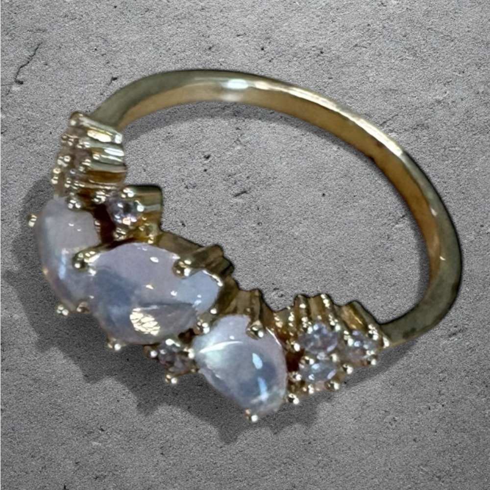 Celestial Moonstone Ring – Delicate Gold Stackable Band - Picture 4 of 5